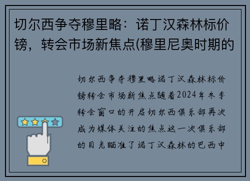 切尔西争夺穆里略：诺丁汉森林标价镑，转会市场新焦点(穆里尼奥时期的切尔西阵容)
